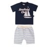 Conjunto infantil moletom menino camiseta na cor marinho shorts em moletom listrado