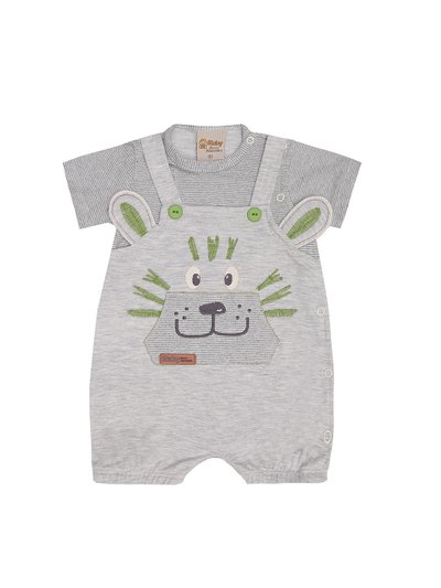 Macacão curto jardineira bebe menino na cor creme