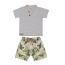 conjunto moletom infantil menino camiseta em malha listrada shorts em moletom camuflado