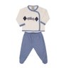 Pagão bebe menino 2pçs blusa em malha na cor creme e calça com pézinho na cor azul jeans