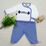 Pagão bebe menino 2pçs blusa em malha na cor creme e calça com pézinho na cor azul jeans