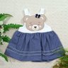 Vestido com calcinha infantil em malha trico com saia e calcinha na malha piquet na cor jeans