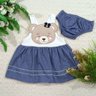 Vestido com calcinha infantil em malha trico com saia e calcinha na malha piquet na cor jeans