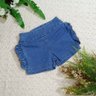 Conjunto jeans infantil com blusa em malha trico e shorts jeans com babados nas laterais