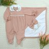 Saída Maternidade Bebe menina macacão e manta em malha canelada na cor salmão
