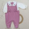 Saida maternidade bebe menina macacão e manta em malha canelada na cor lavanda