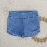 Conjunto jeans infantil blusa em malha canelada na cor lavanda e shorts em tecido jeans