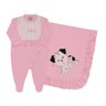 Saida maternidade bebe menina macacão e manta em malha na cor rosa