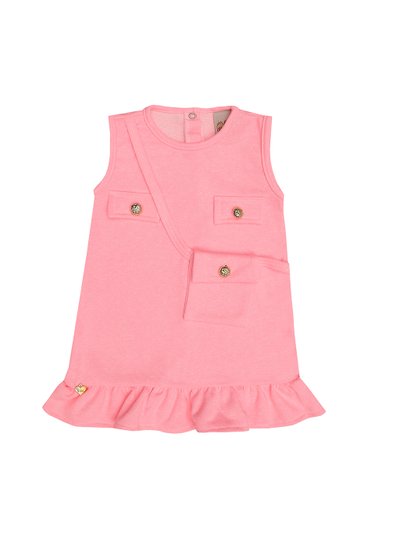 Vestido infantil menina com lapelas decorativas e bolsa em moletinho na cor rosa
