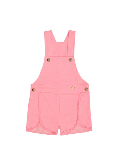 Jardineira infantil menina com botões dourados abertura nas alças em moletinho na cor rosa
