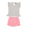 Conjunto moletom infantil menina blusa em malha trico na cor off e shorts em moletinho na cor rosa