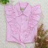 Conjunto jeans infantil menina blusa em tecido plano na cor rosa e shorts saia em jeans