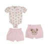 Conjunto curto bebe menina body em suedine estampado florzinha e shorts clochard em suedine liso na cor rosa