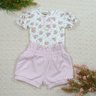 Conjunto curto bebe menina body em suedine estampado florzinha e shorts clochard em suedine liso na cor rosa