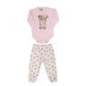 Conjunto longo bebe menina body em suedine liso na cor rosa calça em suedine estampado de florzinha