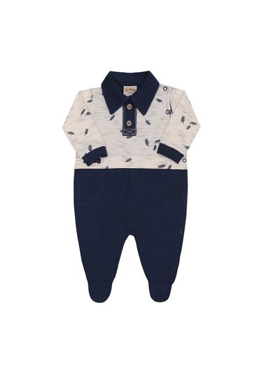 Macacao bebe menino em malha marinho com creme