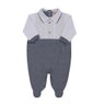 Macacao bebe menino em piquet azul jeans com malha branca