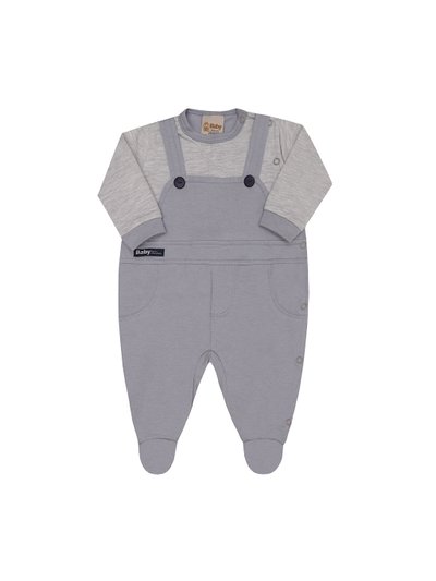 Macacao jardineira bebe menino em malha cinza com mescla claro