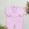 Macacão bebe menina na cor rosa com bordado e tule