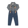 6899 conjunto jeans menino camisa xadrez calca jeans suspensorio 5