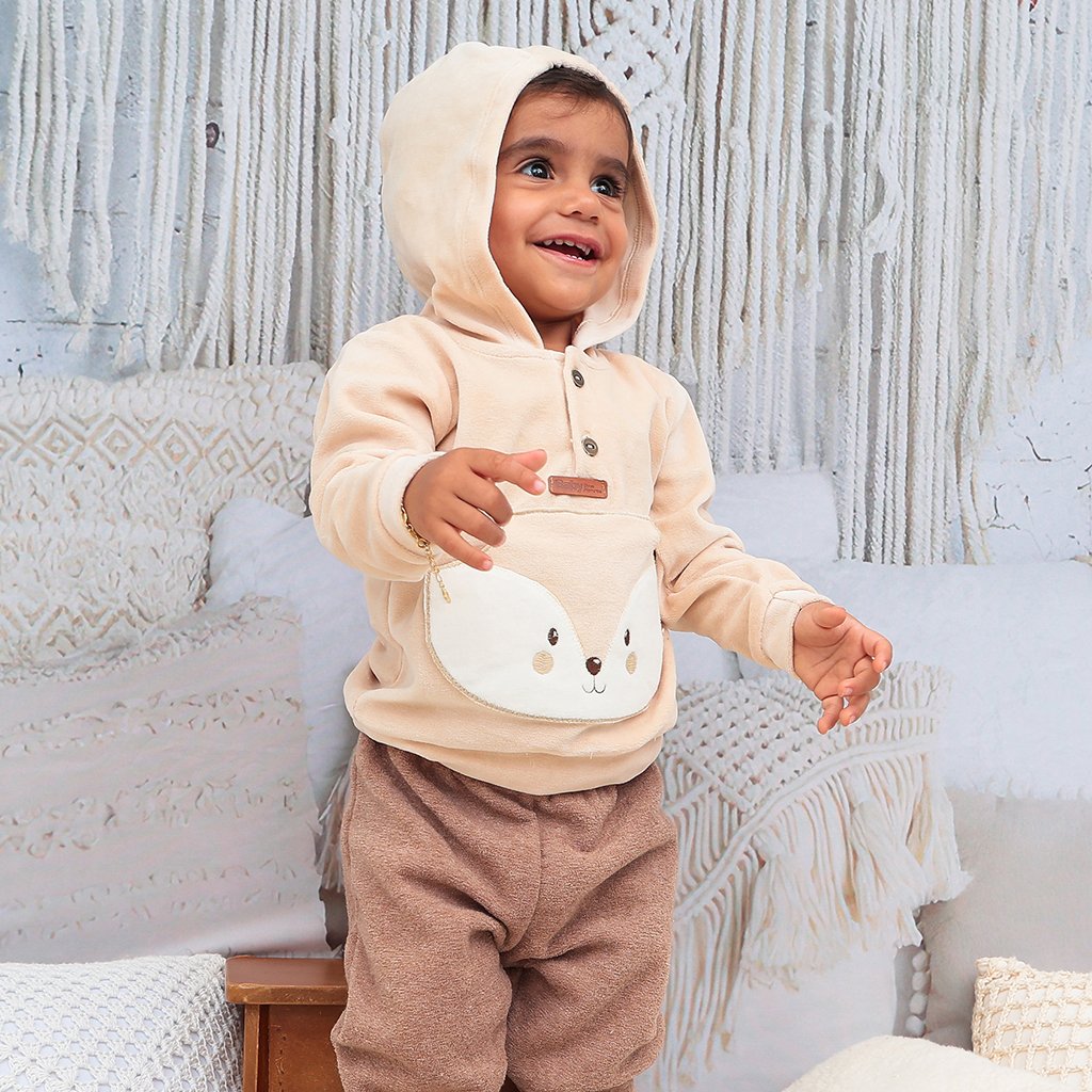 FOXEY ベージュ ポンチョ Conjunto Plush Inverno Infantil Menino Fox 2pçs