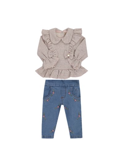 6937 conjunto menina jeans blusa de babados calca jeans 3